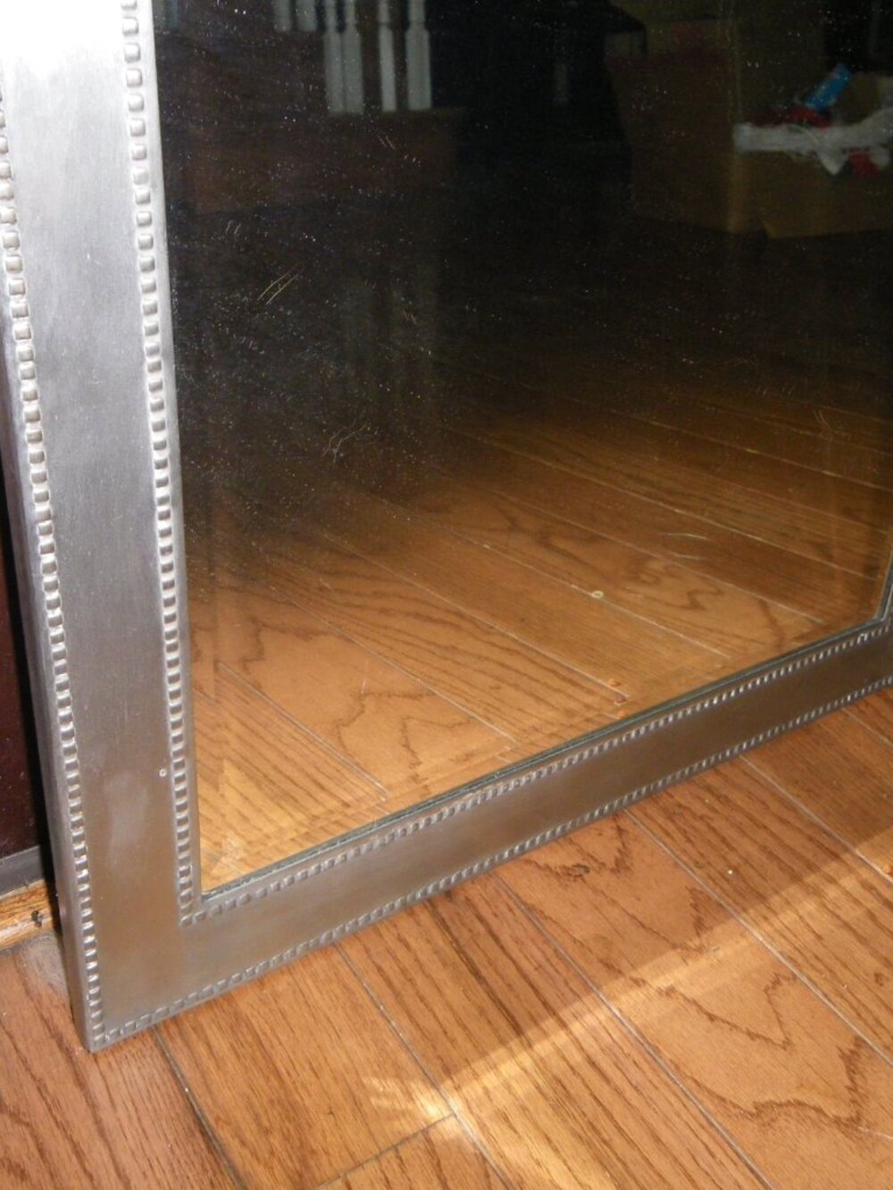 Vintage Large Metal Framed Mirror Brushed Nickle Finish Made in India 25” x 20” - Picture 3 of 5